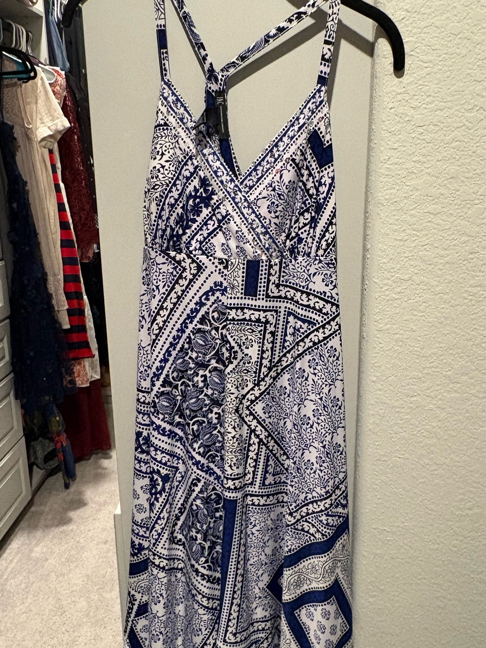 Blue and white dress